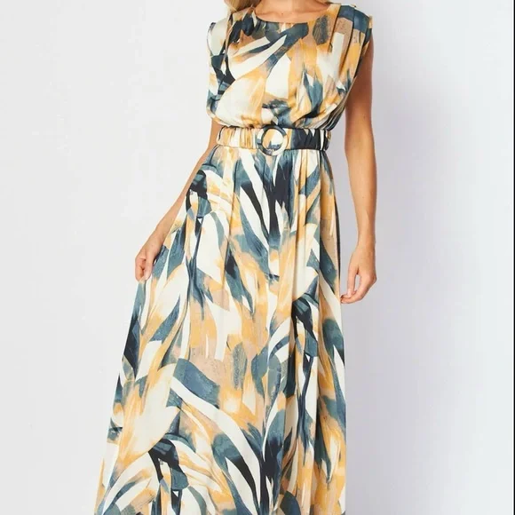 NWT Boutique Elliana Satin Maxi Dress | Abstract Print | S M - Picture 3 of 7